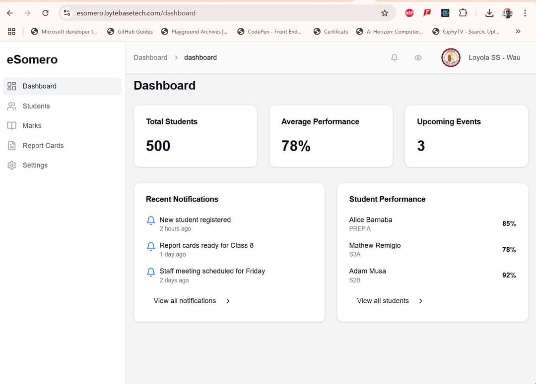 eSomero Dashboard